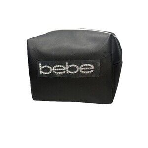 bebe Cosmetic Travel Make Up Bag Black Nylon w/ Crystal Logo New Sealed
